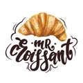Bakery logo with watercolor croissant Royalty Free Stock Photo