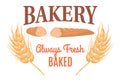Bakery logo wheat ears fresh bread. Always fresh baked sign bakery shop. Homely bread