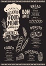 Bakery food menu template for restaurant with chefs hat lettering.