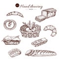 Bakery Monochrome Hand Drawn Set Royalty Free Stock Photo