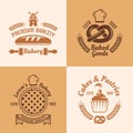 Bakery and pastries vector four colored emblems