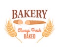 Bakery pastry cafe symbol, cake product label for traditional shop, vector illustration. Classic cupcake, bread at badge