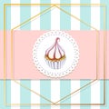 Bakery, pastry shop label, logo, flyer template with cupcake illustration. bakeshop background in retro vintage style Royalty Free Stock Photo