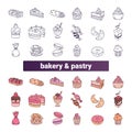 Bakery And Pastry Shop Linear Flat Colorful Icons