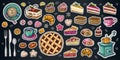 Bakery pastry sweets desserts objects collection shop cafe poster restaurant menu food.