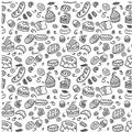 Bakery pattern, hand drawn line art vector illustration