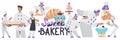 Bakery with People Baker Character in Uniform Baking Pastry Vector Illustration