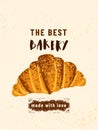 Bakery poster background vector illustration with baked product and fresh pastry. Croissant graphic design template with