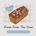 Bakery Poster with Rye Bread Loaf Modern Vintage Style Square Format Vector Royalty Free Stock Photo