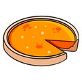 Bakery products. Appetizing pumpkin pie with a cut piece of cake.