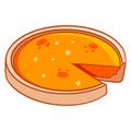 Bakery products. Appetizing pumpkin pie with a cut piece of cake.