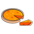 Bakery products. Appetizing pumpkin pie with a cut piece of cake.