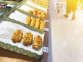 Bakery products display on shelf at supermarket Royalty Free Stock Photo