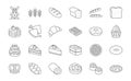 Bakery products doodle illustration including icons - cupcake, croissant, biscuit, bagel, donut, toast, baguette