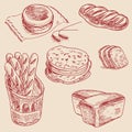 Bakery products hand drawn sketch different kinds