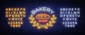 Bakery products logo, fresh bread, loaf. Neon sign, bright