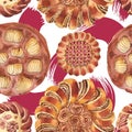 Bakery products in a watercolor style isolated. Sweet dessert illustration. Seamless background pattern.