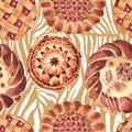 Bakery products in a watercolor style isolated. Sweet dessert illustration. Seamless background pattern.