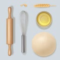 Bakery realistic. Kitchenware for preparing cooking food decent vector picture set Royalty Free Stock Photo