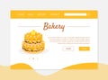 Bakery Recipe Banner, Landing Page Template with Cake and Place for Text, Culinary Blog, Food Delivery Vector