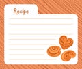 Bakery recipe. Cookbook sheet. Blank page. Culinary notebook. Cake cooking. Bun and pretzel. Pastry preparation. Baking