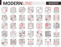 Bakery red black thin line icon vector illustration set, sweet food dessert outline pictogram collection with baker chef Royalty Free Stock Photo