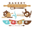 Cooking school and culinary class logotype with dish sign vector