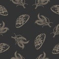 Bakery seamless pattern fresh bread and wheat ears hand-drawn vector illustration on black background Royalty Free Stock Photo