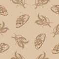 Bakery seamless pattern fresh bread and wheat ears hand-drawn vector illustration on gray background Royalty Free Stock Photo