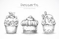 Dessert set. Food icons. Cake, ice cream, cupcake, sweets. Pencil sketch collection vector illustration