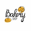 Bakery shop emblem. Hand drawn doodle label for bakery homemade food packaging, local product simple stamp, lettering text with