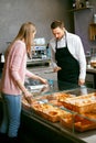 Bakery Shop. Female Customer Buying Fresh Pastry