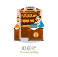 Bakery shop isolated on white background. Cartoon bakery market. Local business bakery vector illustration