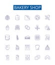 Bakery shop line icons signs set. Design collection of Bakery, Shop, Bread, Cake, Pastry, Muffin, Donut, Loaf outline