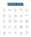 Bakery shop line icons signs set. Design collection of Bakery, Shop, Bread, Cake, Pastry, Muffin, Donut, Loaf outline