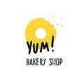 Bakery shop. Logo concept for bakery. Vector illustration of donats. Prase Yum.