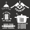 Bakery shop badges and cooking labels design classic kitchen elements set vector illustration.