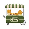 Bakery street food cart. Colorful vector image