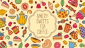 Bakery tea coffee sweets doodles collection Royalty Free Stock Photo