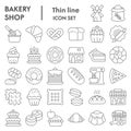 Bakery thin line icon set. Bakery shop signs collection, sketches, logo illustrations, web symbols, outline style