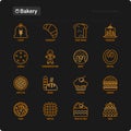 Bakery thin line icons set: toast bread, pancakes, flour, croissant, donut, pretzel, cookies, gingerbread man, cupcake, burger,