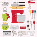 Bakery tools eqiupments kawaii cute. illustration vector EPS10