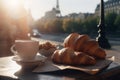 croissant drink paris table breakfast food france cup bar french. Generative AI.