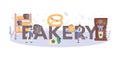 Bakery typographic header. Chef in the uniform baking bread