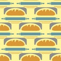 Bakery vector illustration seamless pattern wheat tasty loaf drawing graphic meal pastry food background.