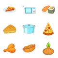 Bakeshop icons set, cartoon style