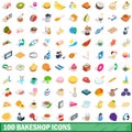 100 bakeshop icons set, isometric 3d style Royalty Free Stock Photo