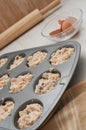 Bakeware with dough for muffins