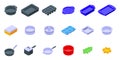 Bakeware icons set isometric vector. Mould silicon
