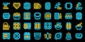 Bakeware icons set vector neon